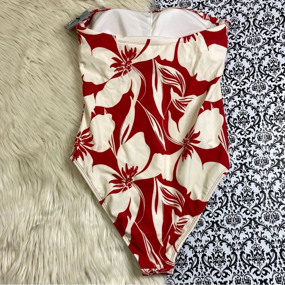 NWT Shade & Shore size M tropical bandeau floral one piece high cheeky swimsuit
